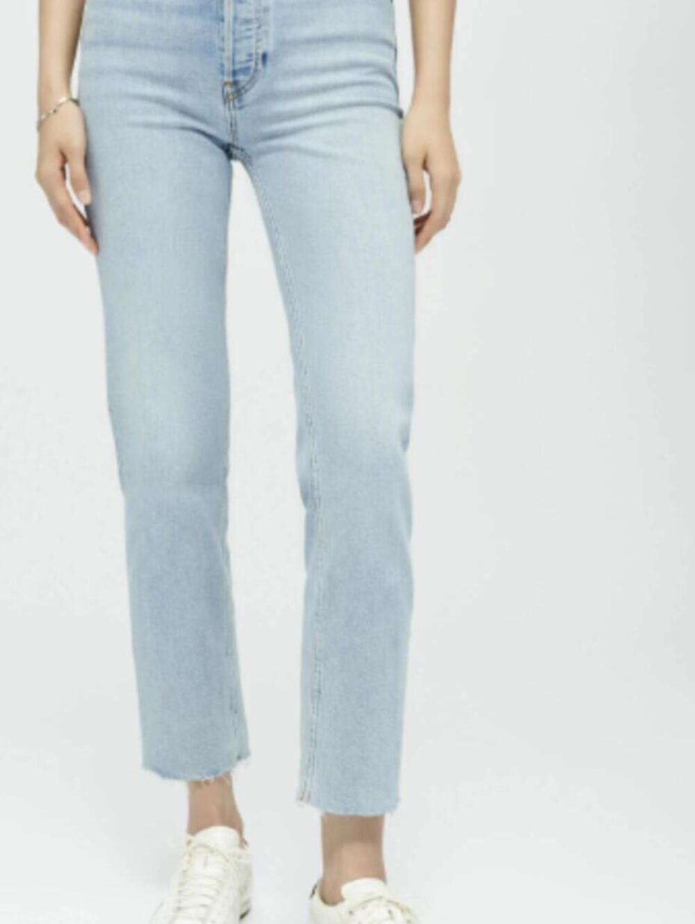 re/done 70s Stovepipe High Rise Straight Light Raw Hem Ankle Jeans  - Size - 26
